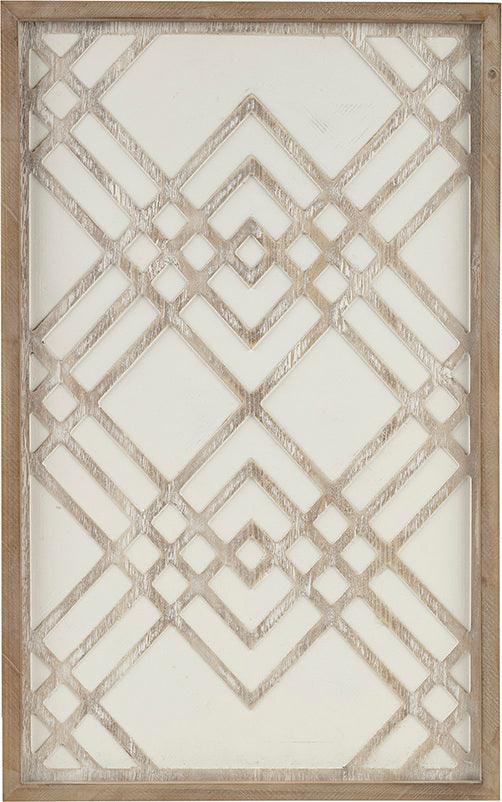 Olliix.com Wall Art - Exton Geo Carved Wood Panel Wall Decor Natural & White