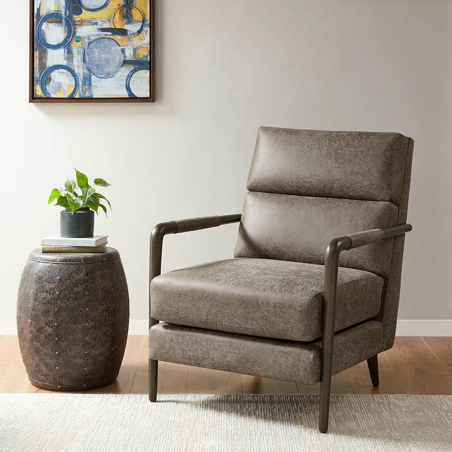 Olliix.com Accent Chairs - Faux Leather Channel Accent Armchair Brown MP100-1188