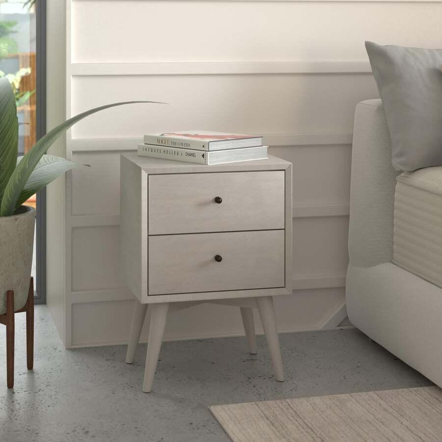 Alpine Furniture Nightstands & Side Tables - Flynn Mid Century Modern 2 Drawer Nightstand Gray