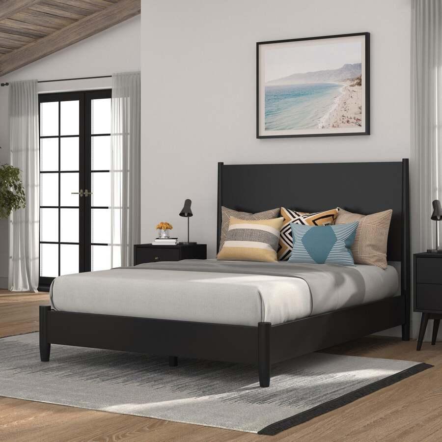Alpine Furniture Beds - Flynn Mid Century Modern Full Size Panel Bed Black
