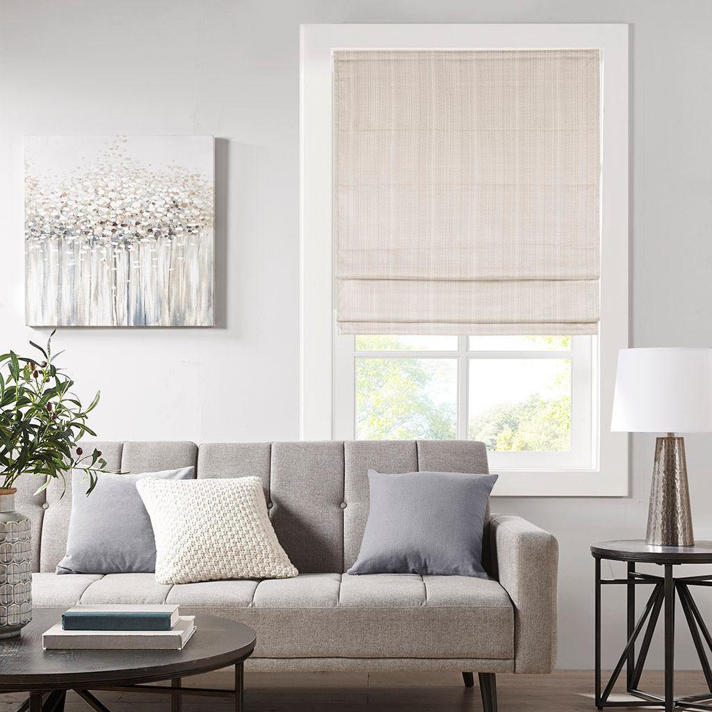 Olliix.com Curtains - Galen 64" Basketweave Light Filtering Cordless Roman Shade Ivory