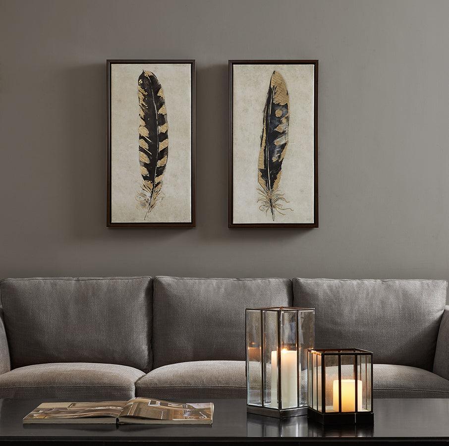 Olliix.com Wall Paintings - Gilded Feathers Printed Canvas With Gold Foil 2 Piece Set Yellow