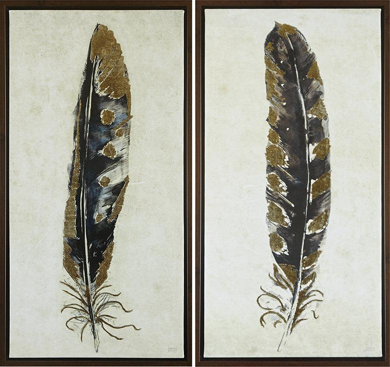 Olliix.com Wall Paintings - Gilded Feathers Printed Canvas With Gold Foil 2 Piece Set Yellow