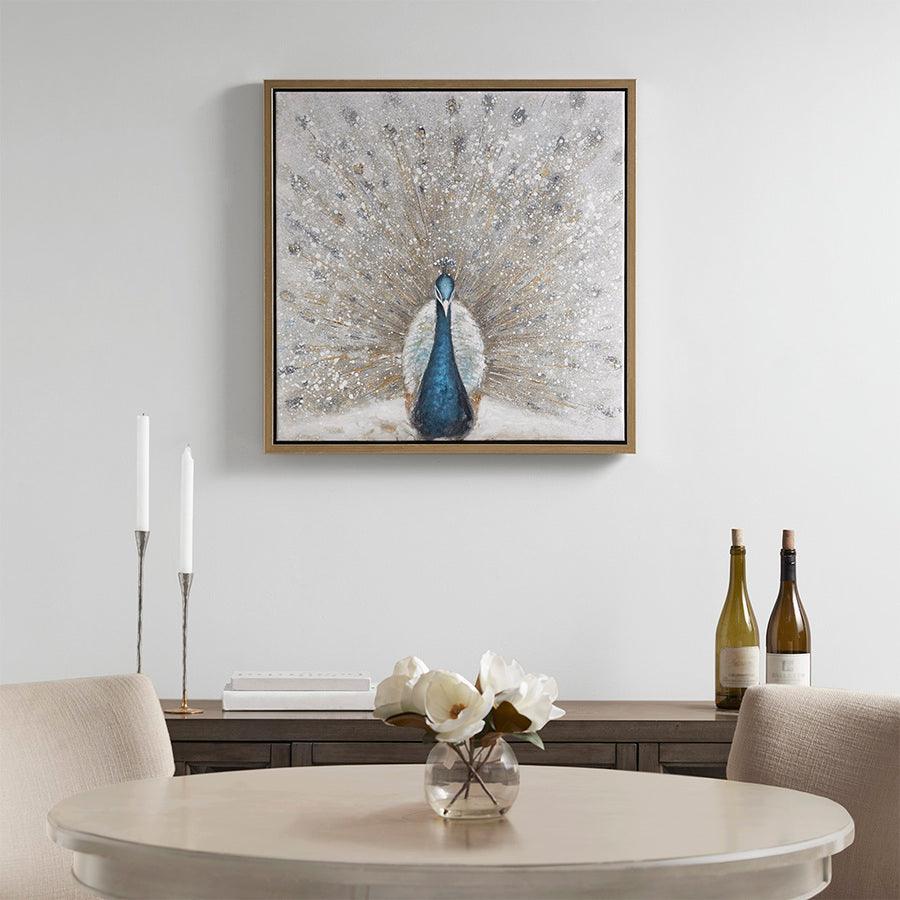 Olliix.com Wall Paintings - Gilded Peacock Framed Canvas with Gold Foil and Hand Embellishment Multicolor