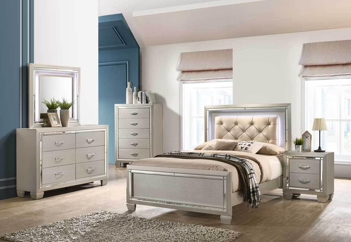 Elements Bedroom Sets - Glamour Youth Twin Platform 6PC Bedroom Set Champagne