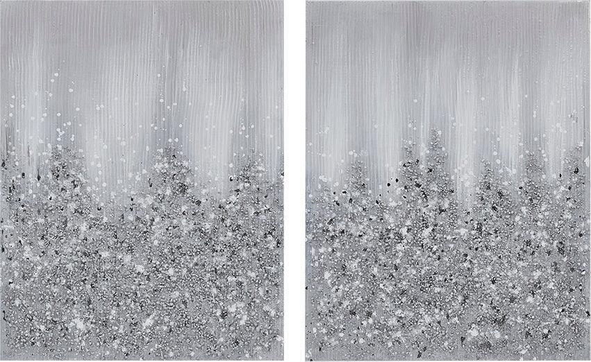 Olliix.com Wall Paintings - Glimmer 100% Hand Brush Heavy Textured Glitz Embellished Canvas 2 Piece Set Silver