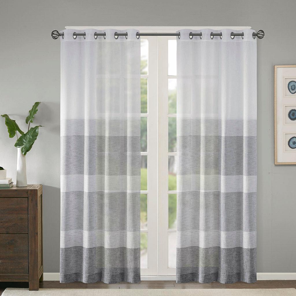 Olliix.com Curtains - Hayden 95" Woven Faux Linen Striped Window Sheer Gray