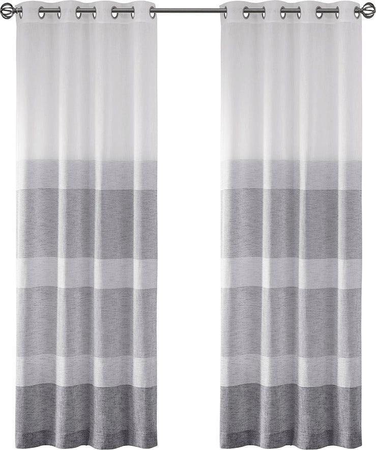 Olliix.com Curtains - Hayden 95" Woven Faux Linen Striped Window Sheer Gray