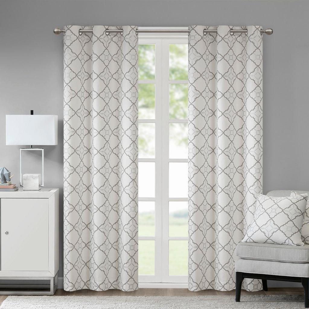 Olliix.com Curtains - Hayes 63" Cotton Duck Printed Grommet Window Curtain Gray (Set of 2)