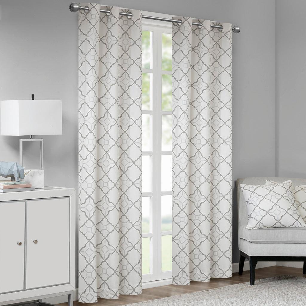 Olliix.com Curtains - Hayes 63" Cotton Duck Printed Grommet Window Curtain Gray (Set of 2)
