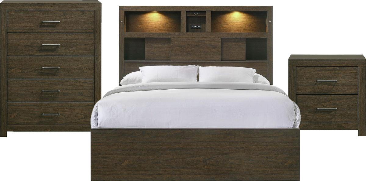 Elements Bedroom Sets - Hendrix Queen Music 3Pc Bedroom Set In Walnut