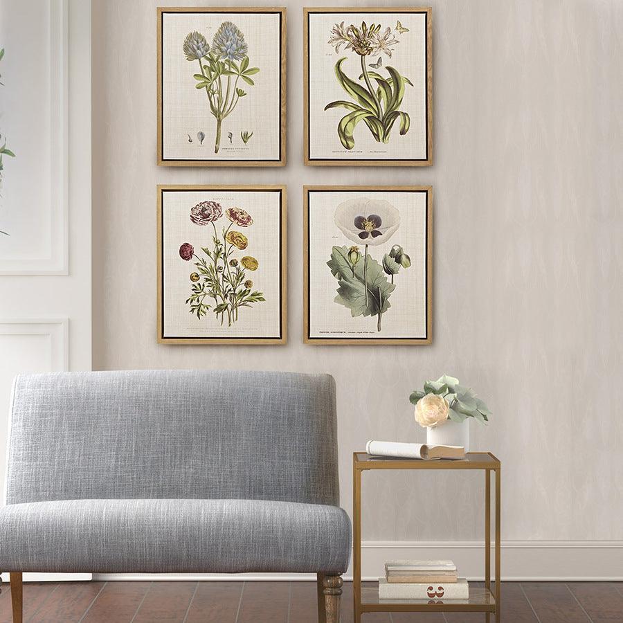 Olliix.com Wall Paintings - Herbal Botany Framed Linen Canvas 4 Piece Set Green