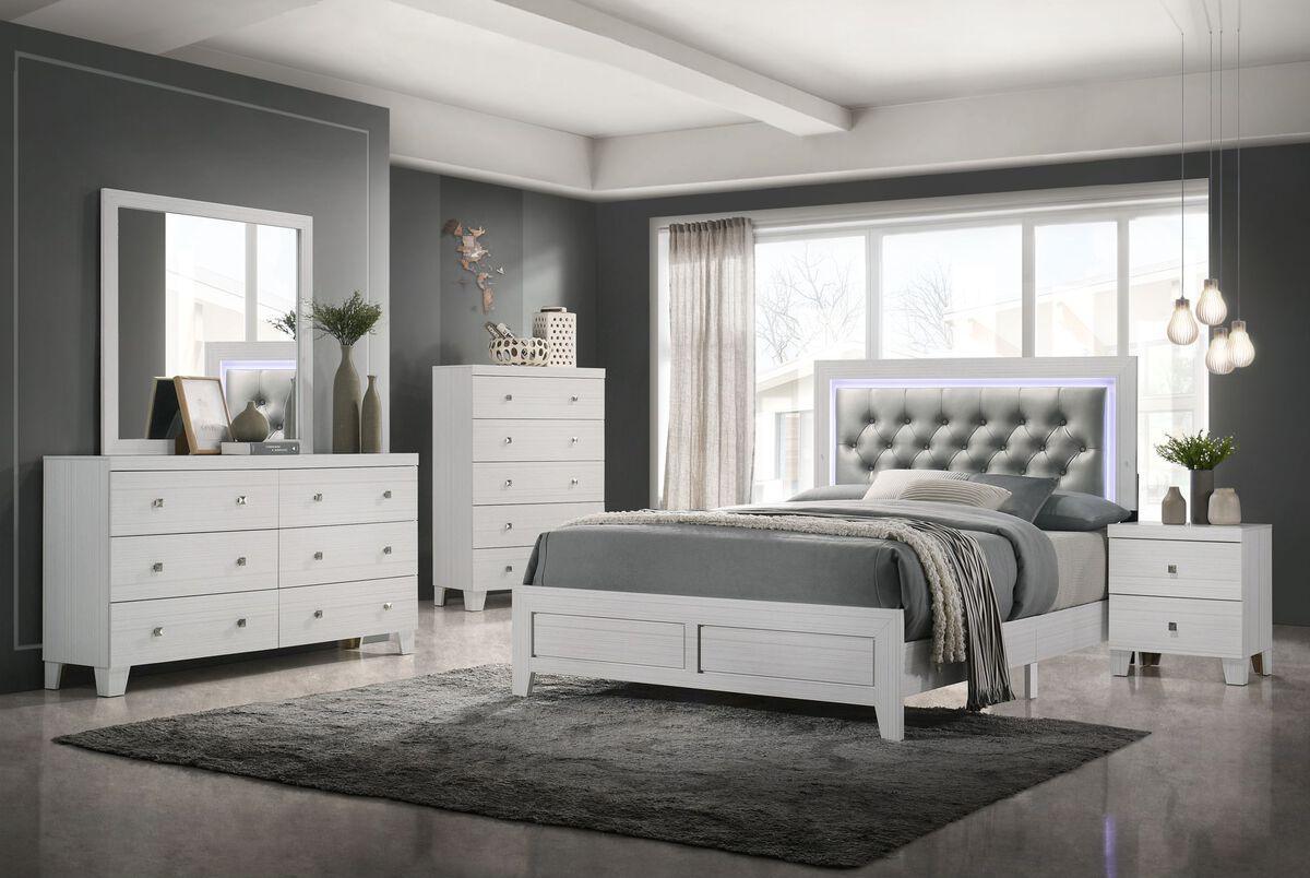 Elements Bedroom Sets - Icon Queen Panel 5 Piece Bedroom Set in White