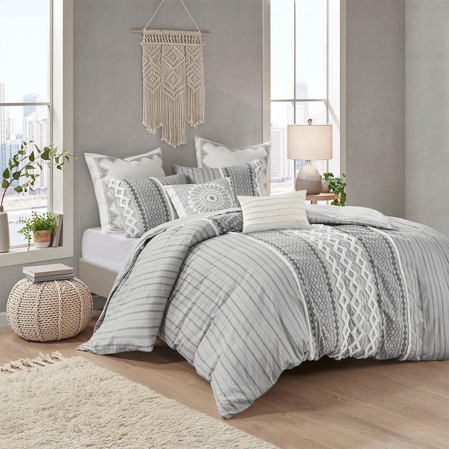 Olliix.com Duvet & Duvet Sets - Imani King/California King Cotton Duvet Cover Mini Set Gray