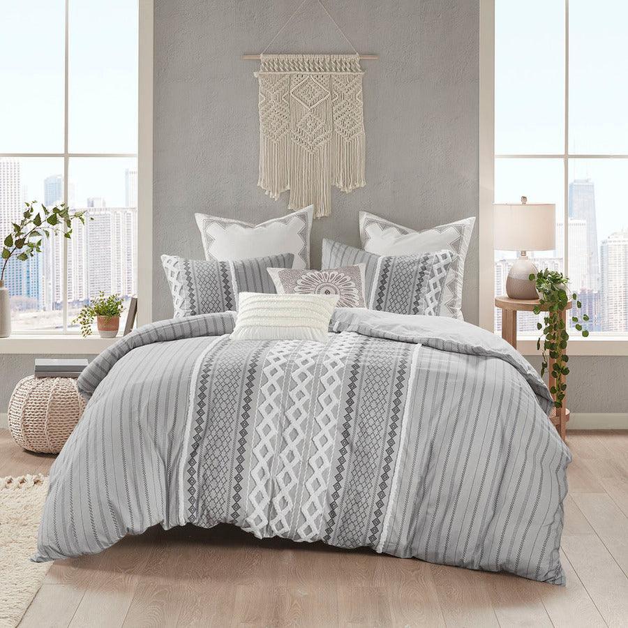 Olliix.com Duvet & Duvet Sets - Imani King/California King Cotton Duvet Cover Mini Set Gray