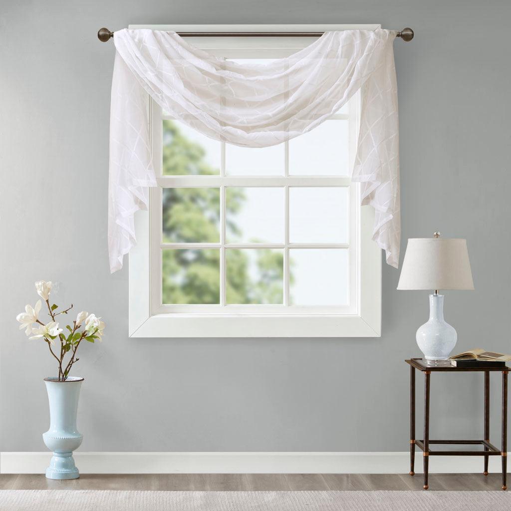 Olliix.com Curtains - Irina 216" Diamond Sheer Embroidered Window Scarf White