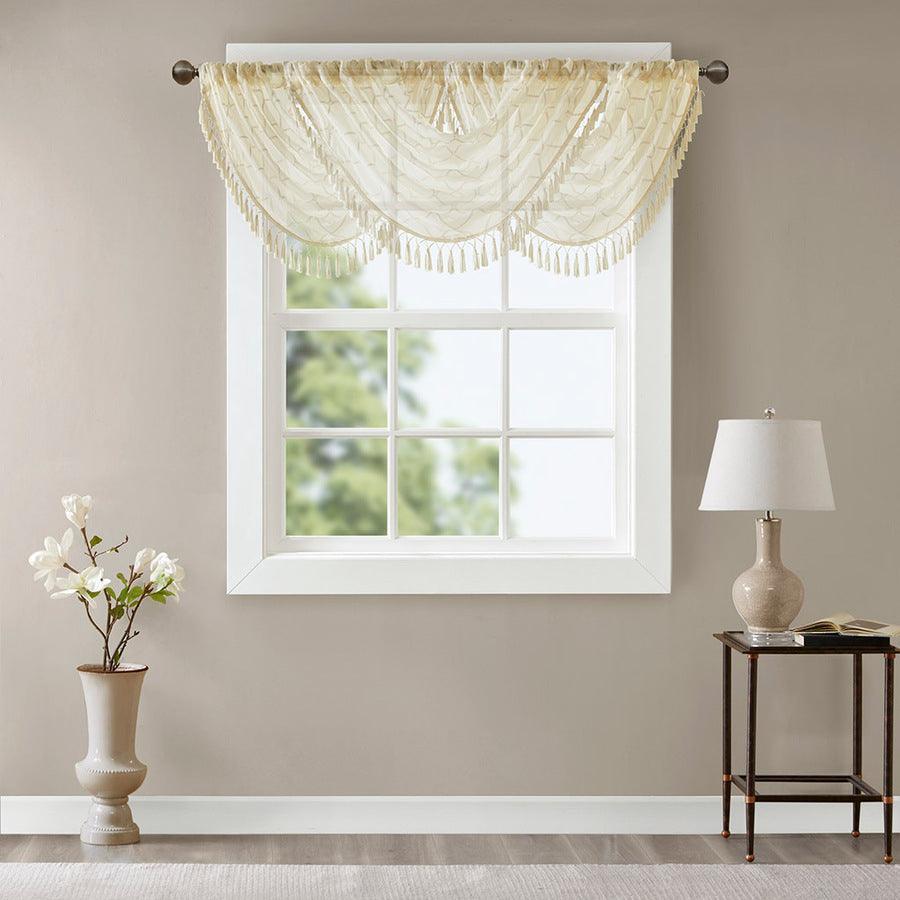 Olliix.com Curtains - Irina Diamond Sheer Embroidered Waterfall Valance Ivory