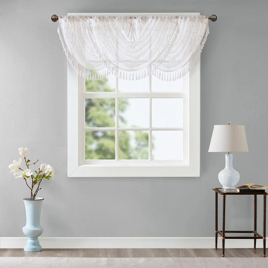 Olliix.com Curtains - Irina Diamond Sheer Embroidered Waterfall Valance White