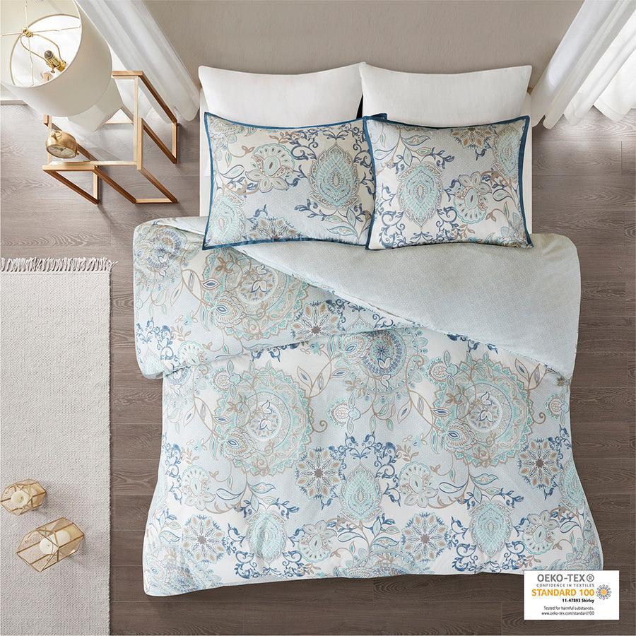 Olliix.com Duvet & Duvet Sets - Isla Global Inspired 3 Piece Cotton Printed Reversible Duvet Cover Set Full/Queen Blue