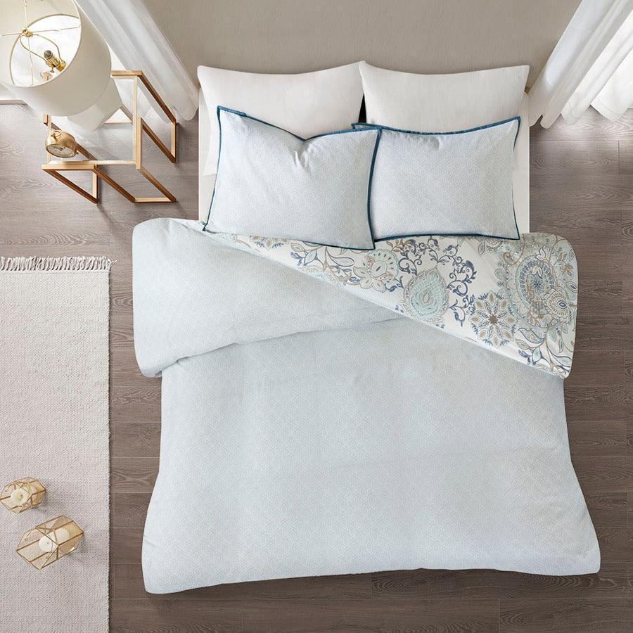 Olliix.com Duvet & Duvet Sets - Isla Global Inspired 3 Piece Cotton Printed Reversible Duvet Cover Set King/Cal King Blue