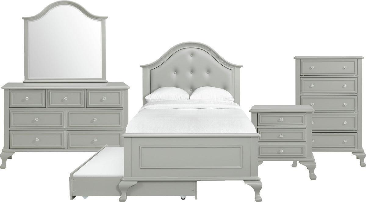 Elements Bedroom Sets - Jenna Twin Panel 5 Piece Bedroom Set in Grey