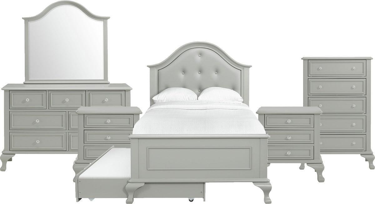 Elements Bedroom Sets - Jenna Twin Panel 6 Piece Bedroom Set in Grey