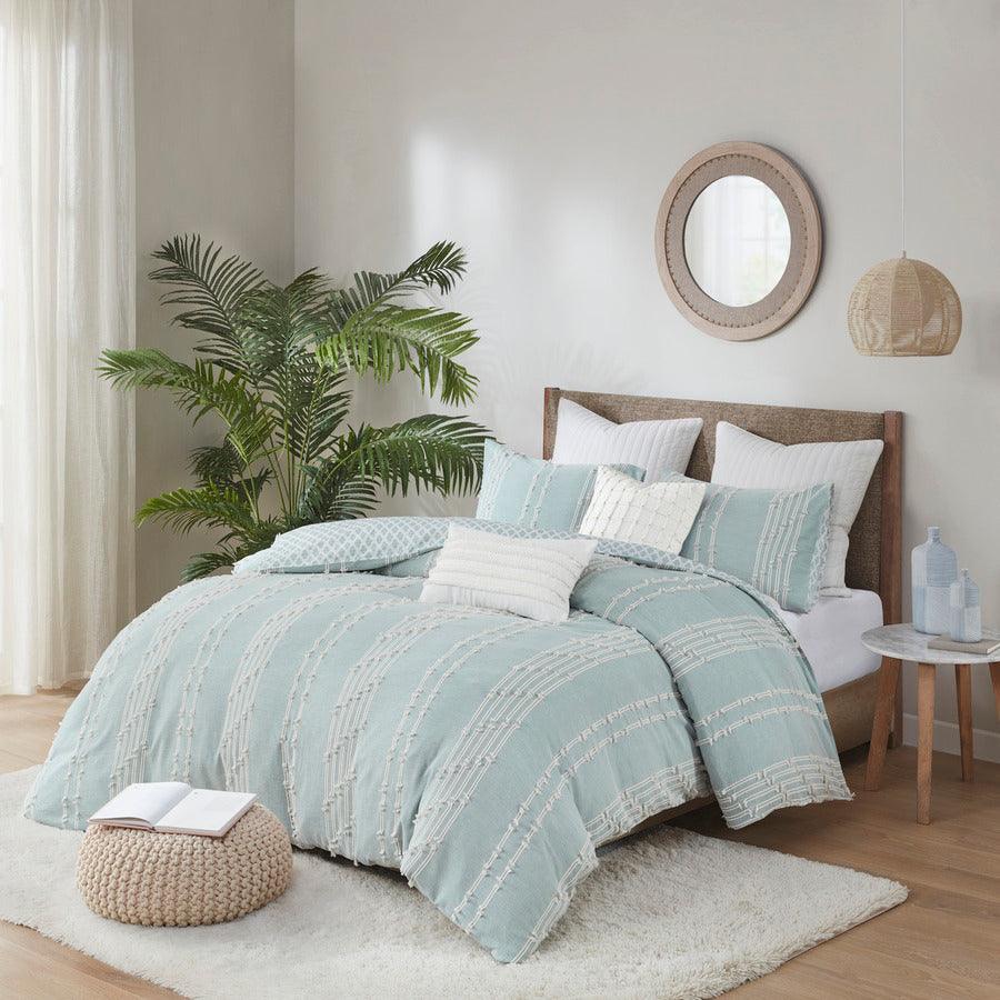 Olliix.com Duvet & Duvet Sets - Kara Full/Queen Cotton Jacquard Duvet Cover Set Aqua