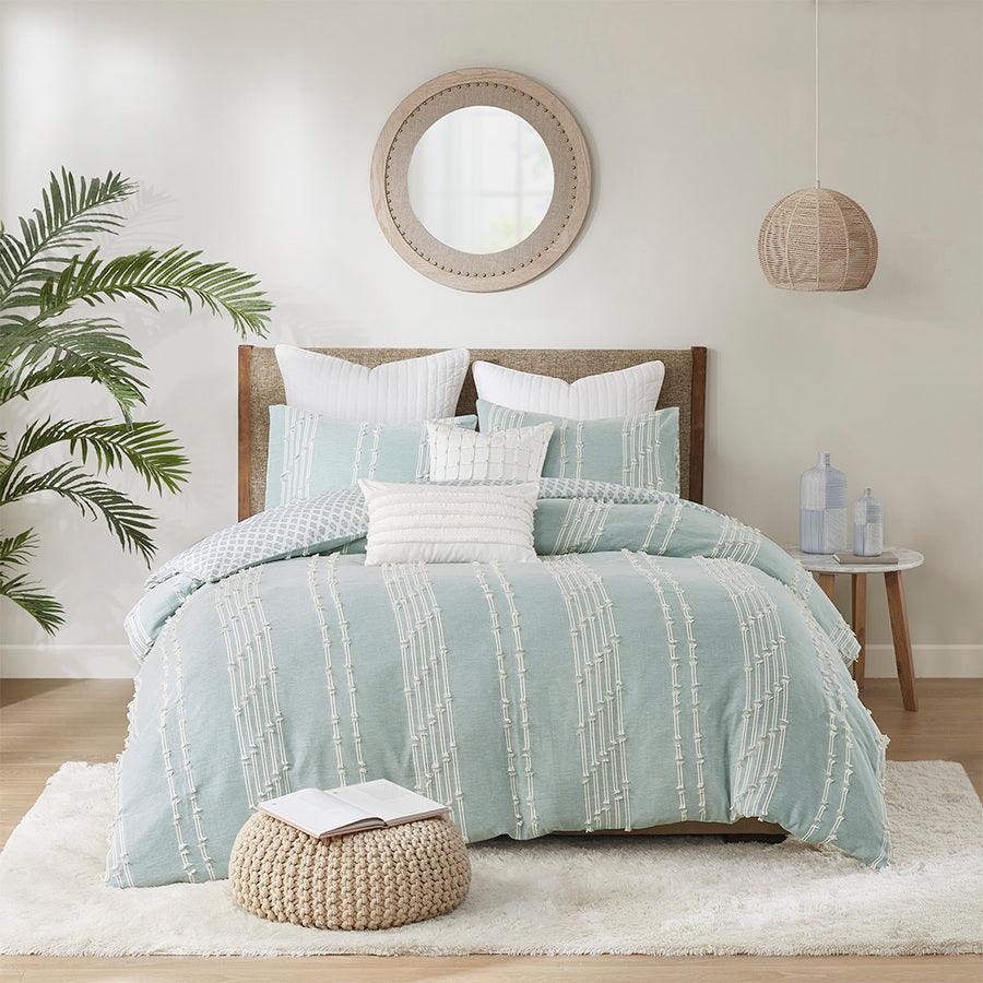 Olliix.com Duvet & Duvet Sets - Kara Full/Queen Cotton Jacquard Duvet Cover Set Aqua