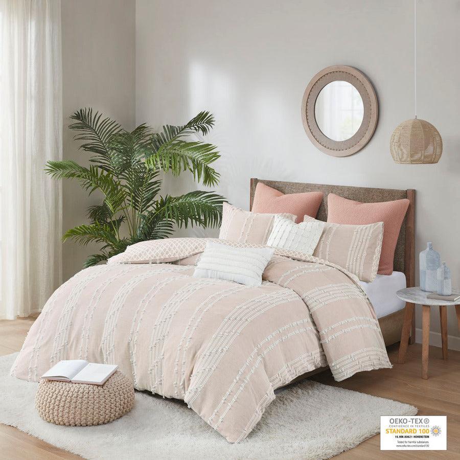 Olliix.com Duvet & Duvet Sets - Kara Full/Queen Cotton Jacquard Duvet Cover Set Blush