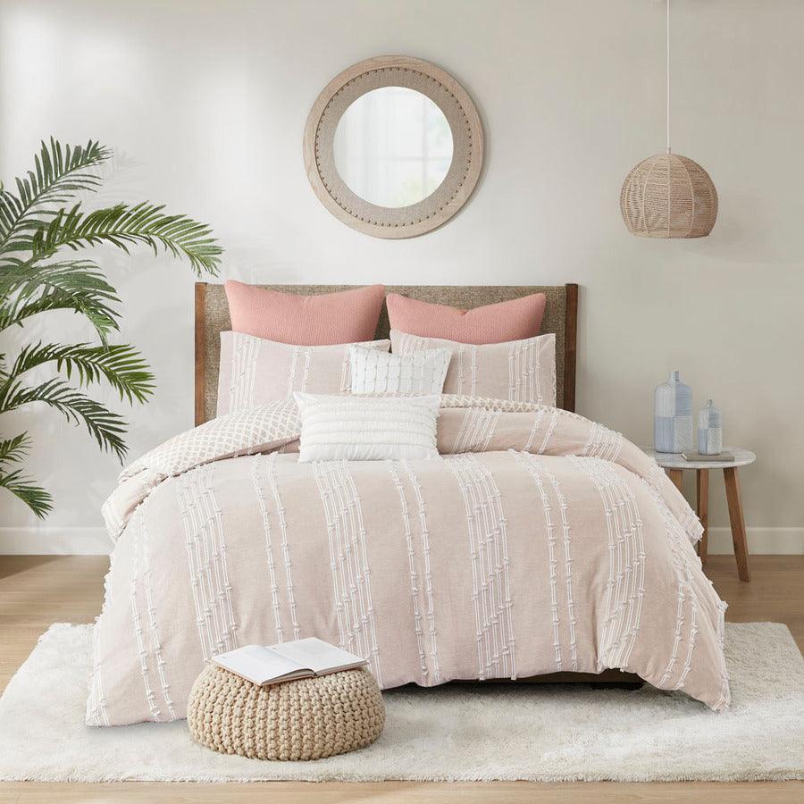 Olliix.com Duvet & Duvet Sets - Kara Full/Queen Cotton Jacquard Duvet Cover Set Blush