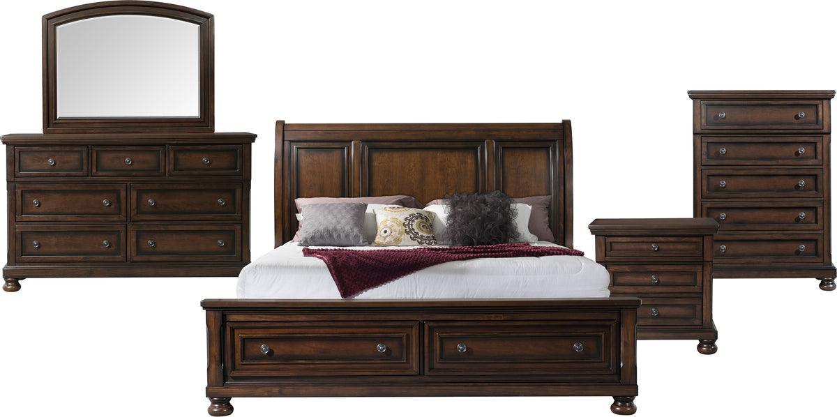 Elements Bedroom Sets - Kingsley King Storage 5PC Bedroom Set Walnut