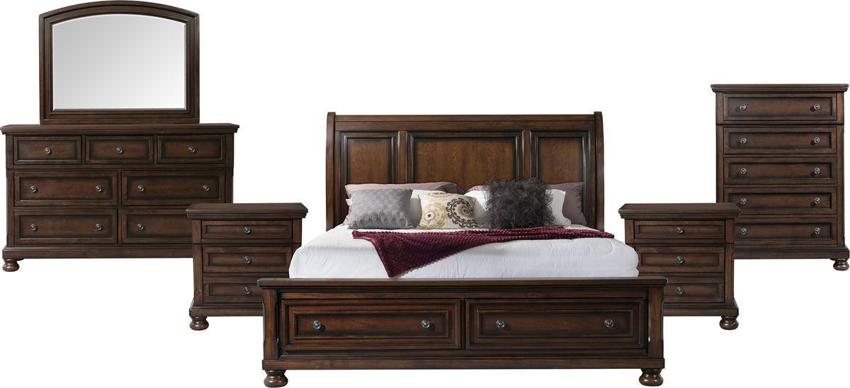 Elements Bedroom Sets - Kingsley King Storage 6PC Bedroom Set Walnut