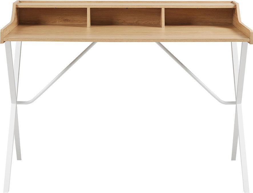 Olliix.com Desks - Laurel 23.5" Writing Desk With Storage And Metal Crossed Legs Natural & White