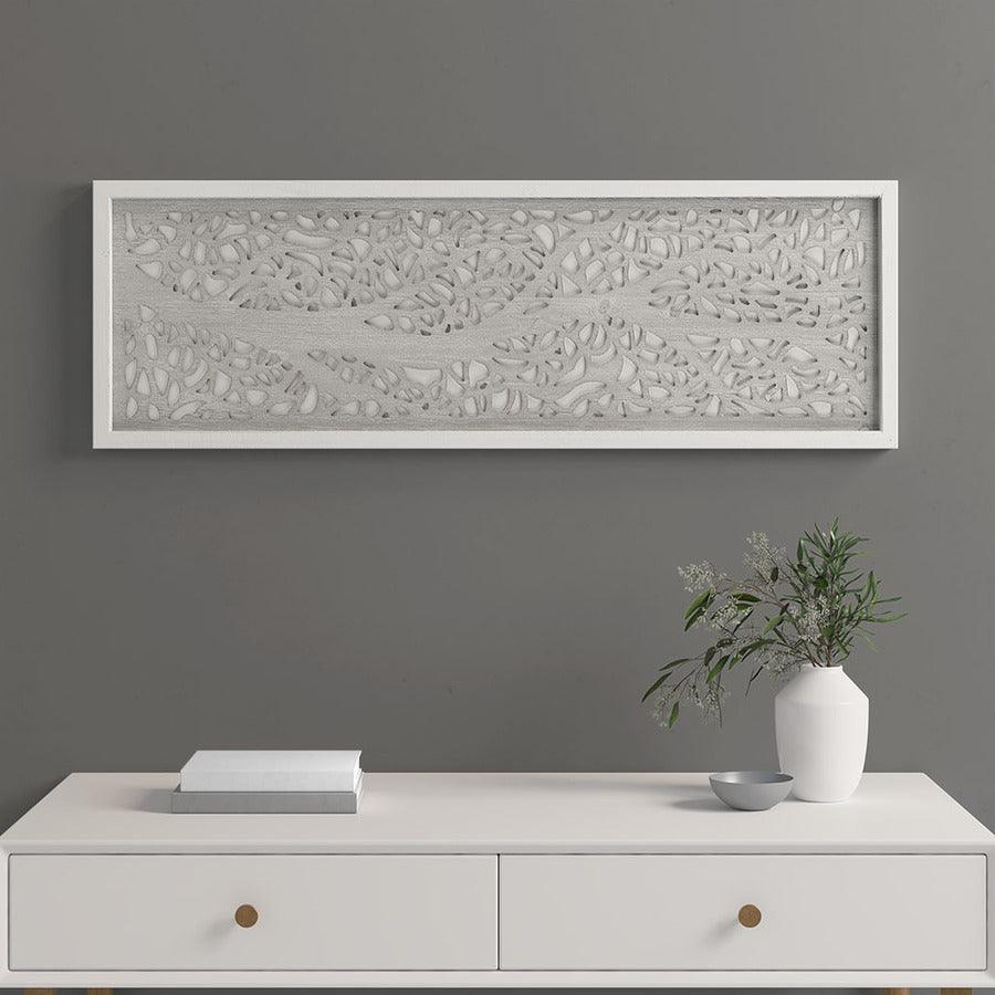 Olliix.com Wall Art - Laurel Branches Carved Wood Panel Wall Decor Grey & White