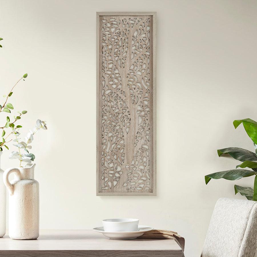 Olliix.com Wall Art - Laurel Branches Carved Wood Panel Wall Decor Natural