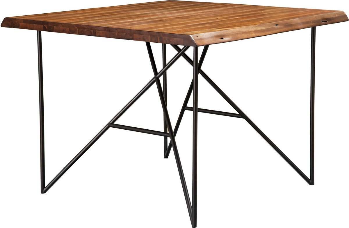 Alpine Furniture Dining Tables - Live Edge Solid Wood Pub Table w/Metal Legs, Light Walnut