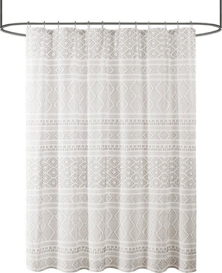 Olliix.com Shower Curtains - Lizbeth Cotton Clip Jacquard Shower Curtain White & Grey