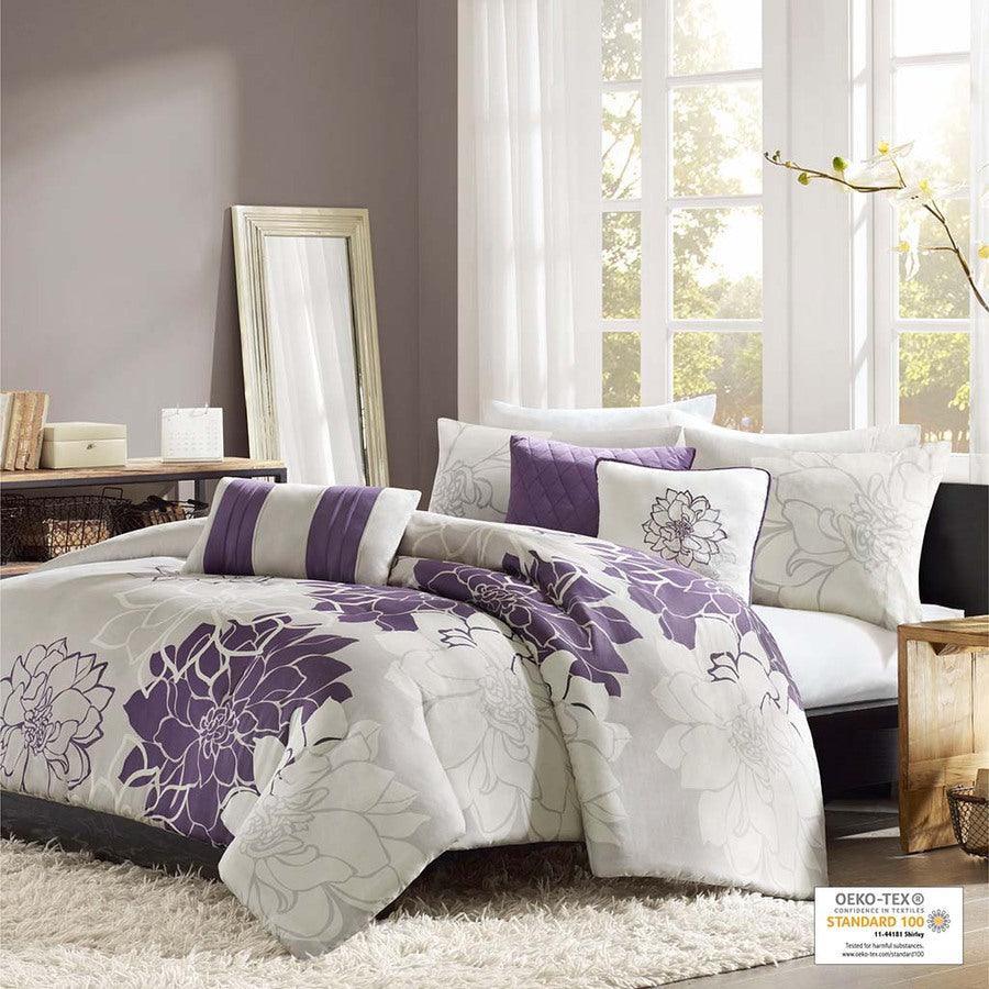 Olliix.com Duvet & Duvet Sets - Lola Transitional 6 Piece Printed Duvet Cover Set Full/Queen Purple