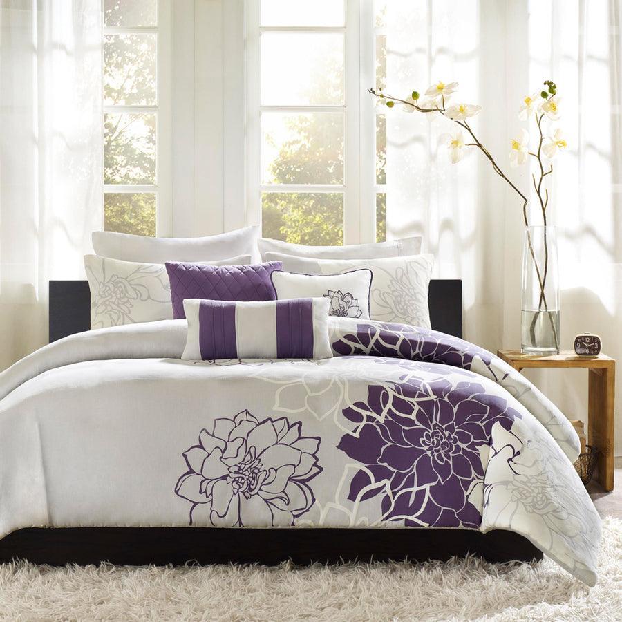Olliix.com Duvet & Duvet Sets - Lola Transitional 6 Piece Printed Duvet Cover Set Full/Queen Purple