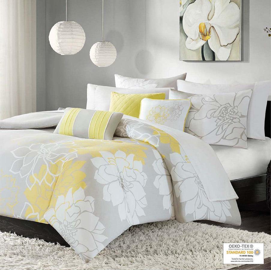 Olliix.com Duvet & Duvet Sets - Lola Transitional 6 Piece Printed Duvet Cover Set Full/Queen Yellow