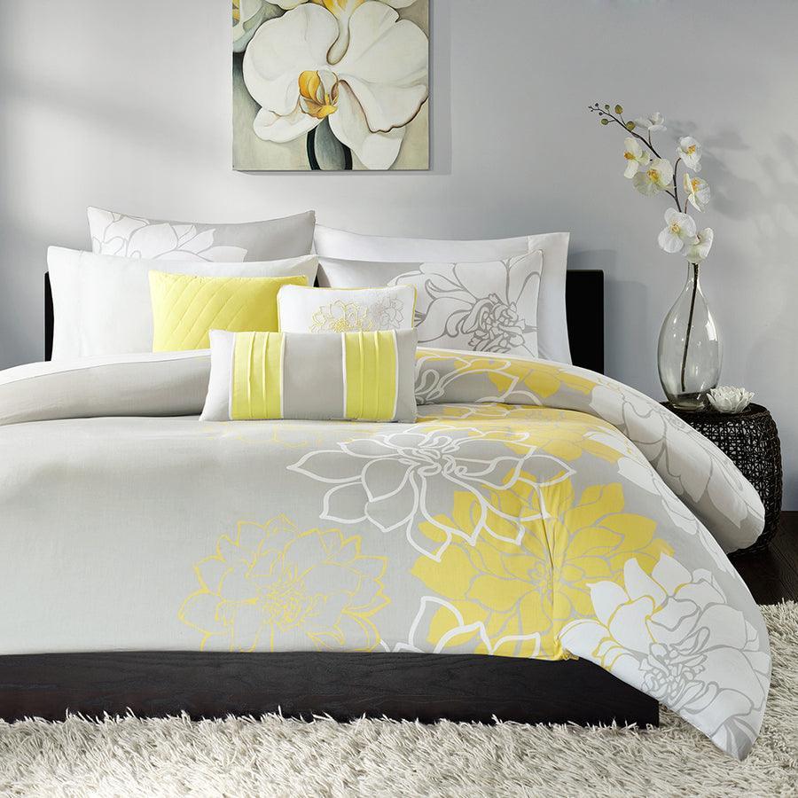 Olliix.com Duvet & Duvet Sets - Lola Transitional 6 Piece Printed Duvet Cover Set Full/Queen Yellow