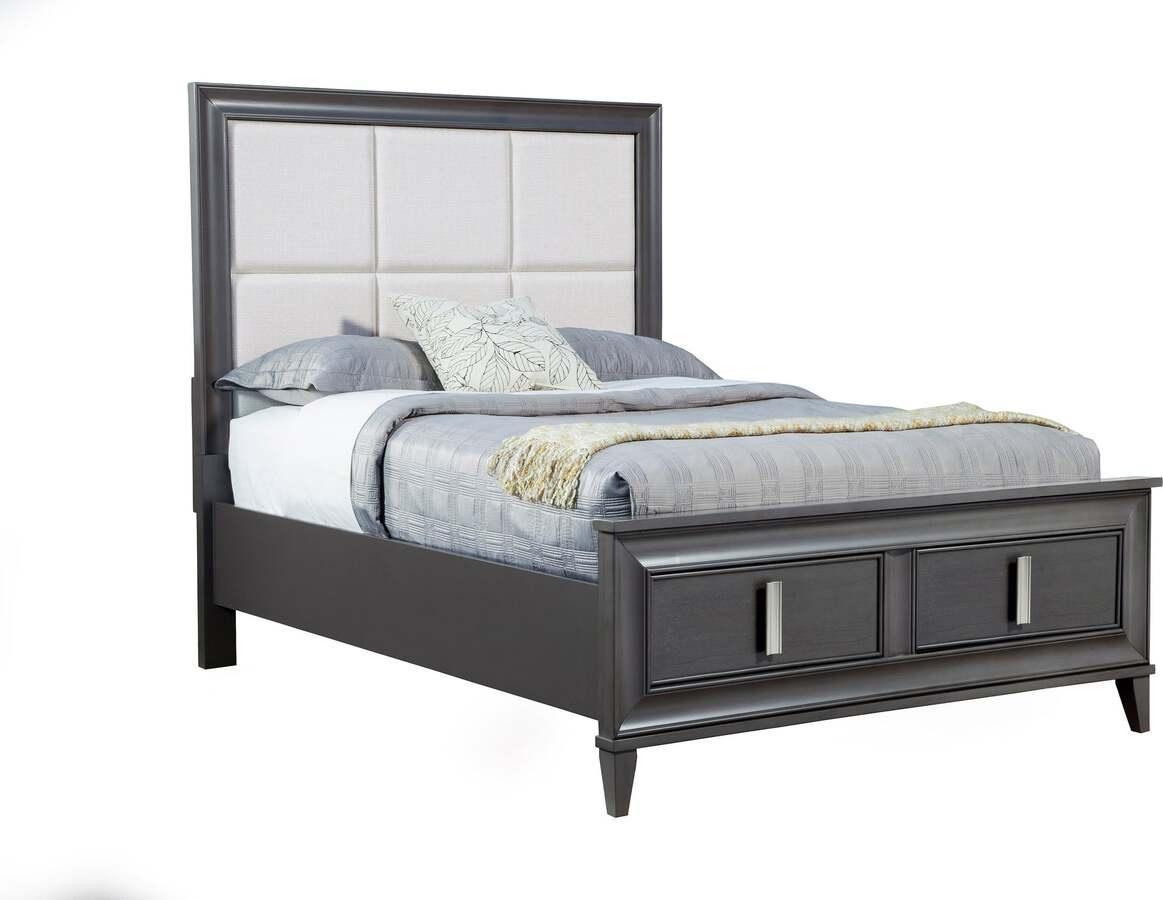 Alpine Furniture Beds - Lorraine Standard King Storage Footboard Platform Bed Dark Gray