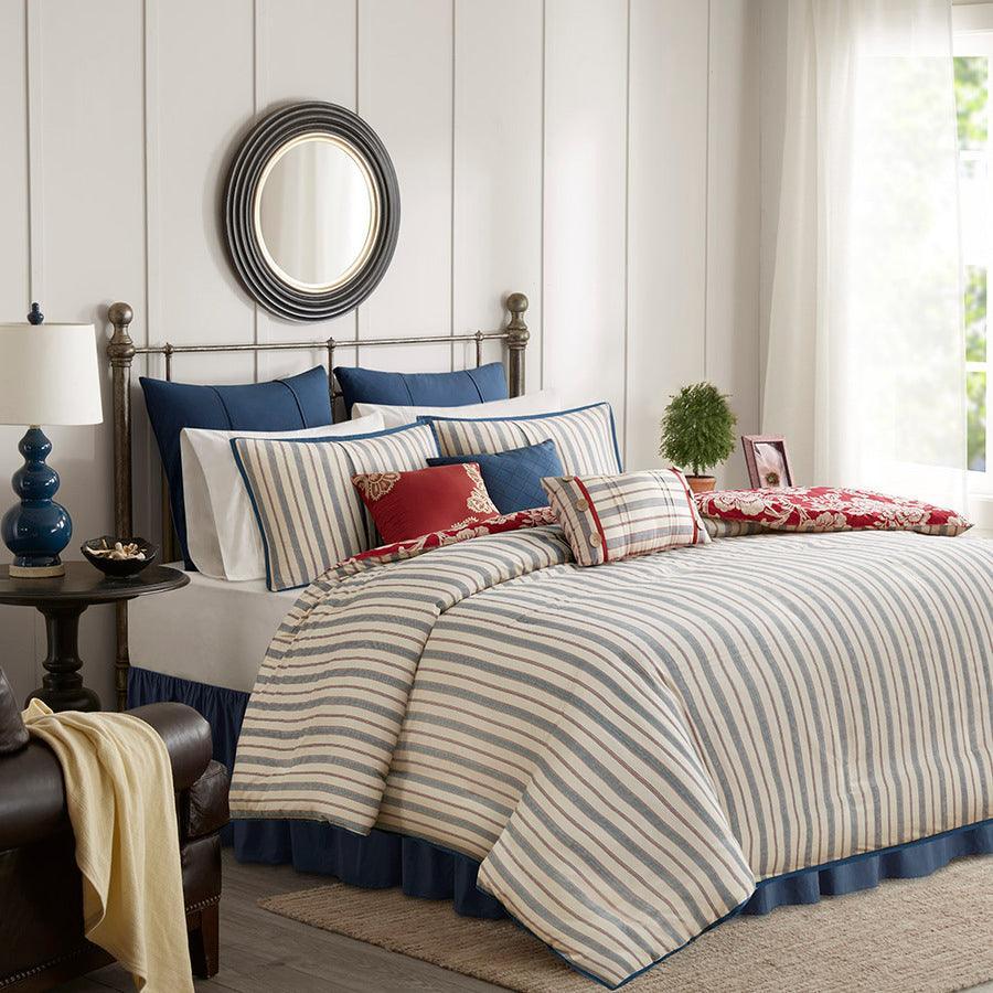 Olliix.com Duvet & Duvet Sets - Lucy Cottage/Country 9 Piece Cotton Twill Reversible Duvet Set Cal King Red