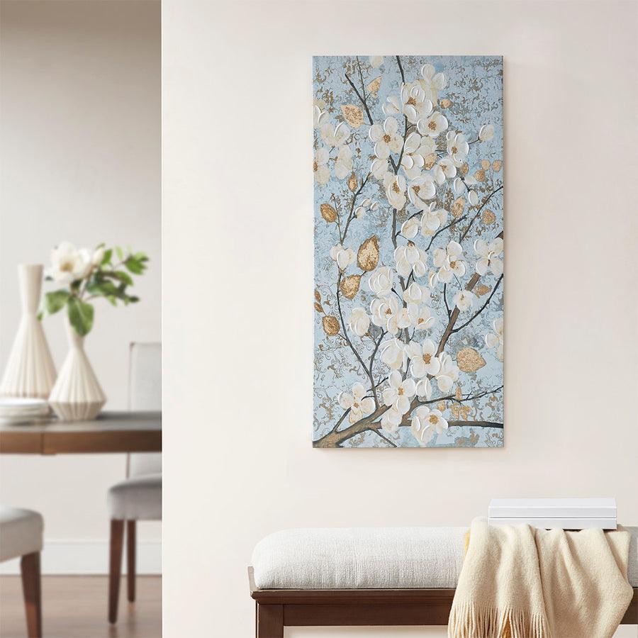 Olliix.com Wall Paintings - Luminous Bloom Gold Foil Floral Hand Embellished Canvas Art Blue