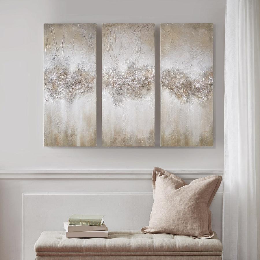 Olliix.com Wall Paintings - Luminous Hand Painted Heavy Textured Glitz Canvas 3 Piece Set Taupe