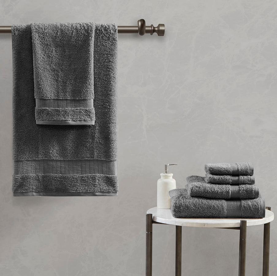 Olliix.com Bath Towels - Luxor 100% Egyptian Cotton 6 Piece Towel Set Charcoal