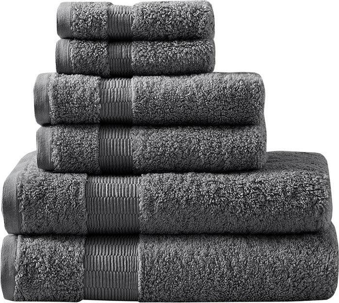 Olliix.com Bath Towels - Luxor 100% Egyptian Cotton 6 Piece Towel Set Charcoal