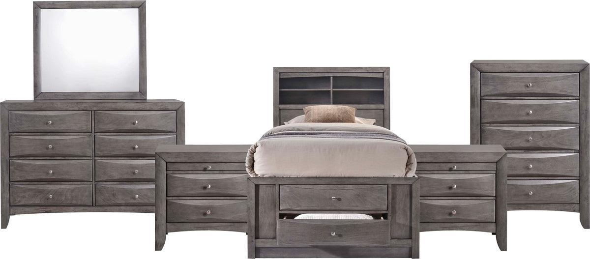Elements Bedroom Sets - Madison Twin Storage 6PC Bedroom Set Gray