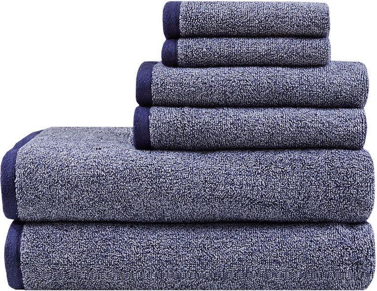 Olliix.com Bath Towels - Marle 100% Cotton Dobby Yarn Dyed 6 Piece Towel Set Blue