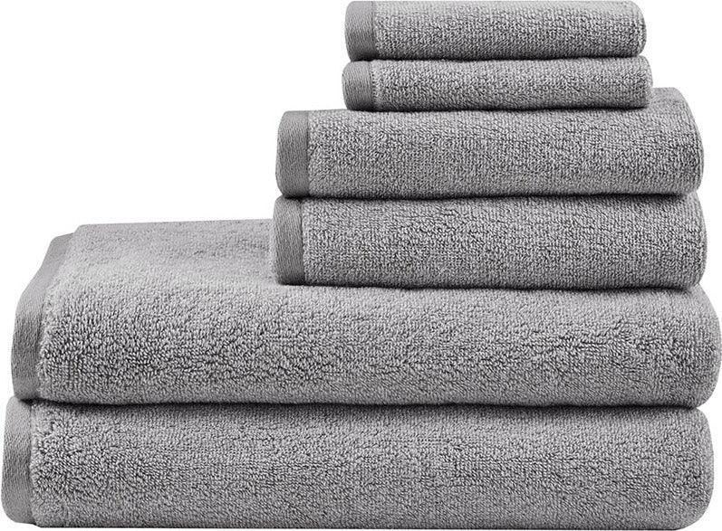 Olliix.com Bath Towels - Marle 100% Cotton Dobby Yarn Dyed 6 Piece Towel Set Grey